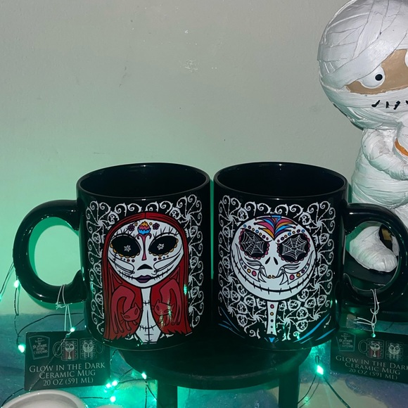 Disney Nightmare Before Christmas Glow in the Dark Coffee Mugs Jack Sally Cups - Picture 3 of 3